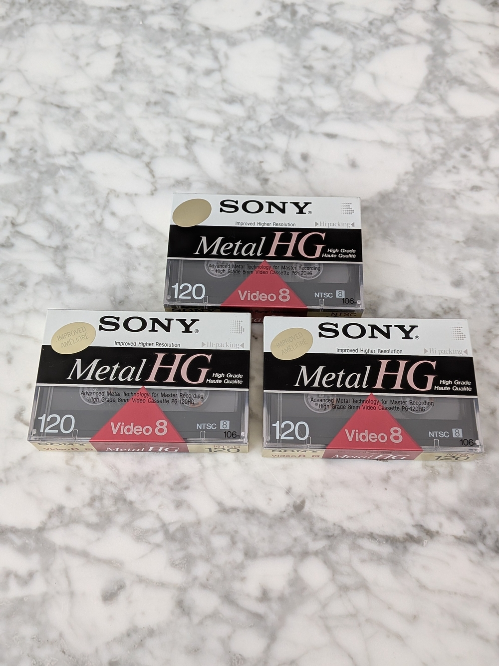 Vintage Sony Metal HG Video8 Blank Cassettes Camcorder Tapes 3 Pack, Sealed